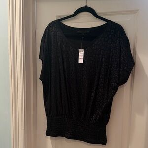 White House Black Market Textured Black Blouse